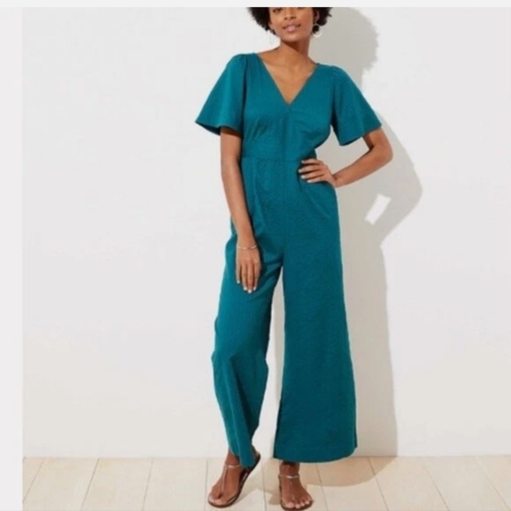 NWT LOFT Plus Size, Beach Flare Sleeve Tie Back Jumpsuit